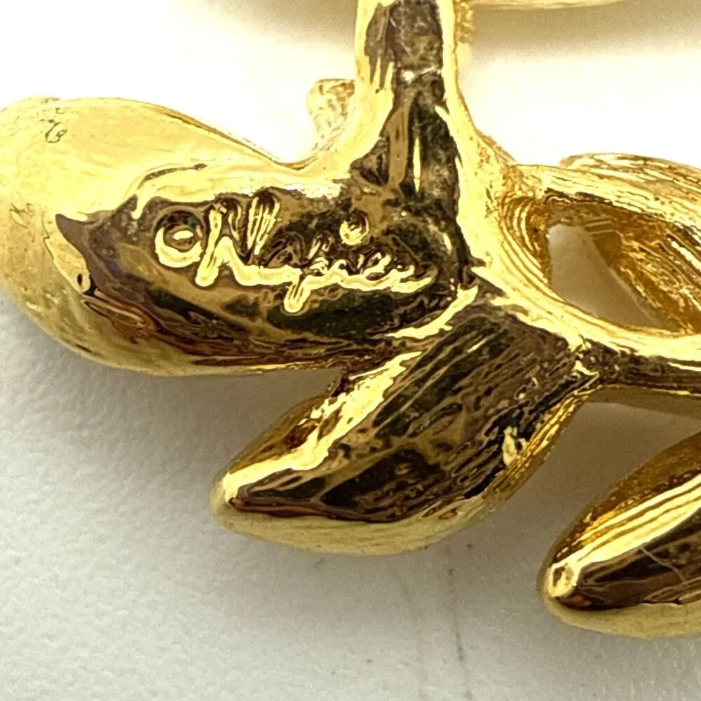 Vintage NWOT Napier Gold Tone Clear Rhinestone Brooch Floral  Fern Ribbon Pin 2